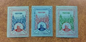 Germany, ZEPPELIN Cinderella Poster Stamps lot of3 different colors bluish paper