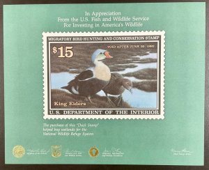 RW58 1991 $15 King Eiders Duck Stamp Appreciation Card