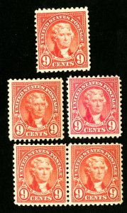 US Stamps # 561 F-VF OG NH Lot of 5 Catalog Value $125.00