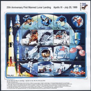 Palau 337 at sheet, MNH. Michel 725-744. 1st Manned Moon landing, 25th Ann.1994.