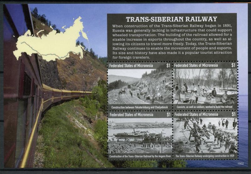 Micronesia 2015 MNH Trans-Siberian Railways Vladivostok 4v M/S Trains Stamps