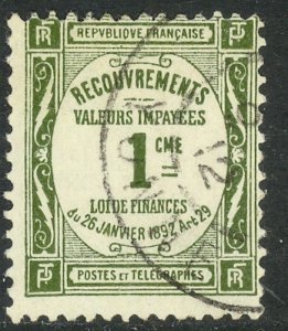 FRANCE 1908-25 1c Olive Green POSTAGE DUE Sc J46 VFU