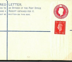 GB Unused Registered Postal Stationery Envelope RP50{H2} 1940 Huggins Cat £100+