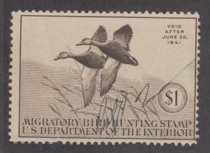 US Sc RW7 used 1940 $1 Mallards, Duck Stamp, small thin otherwise F-VF