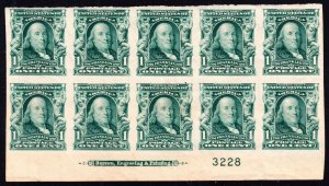 US 314 1c Franklin Mint Plate Block of 10 #3228 VF OG NH SCV $460