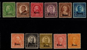 US 1929 Scott #- 658-668 Kansas Overprints Complete Set/11 MH/MNH