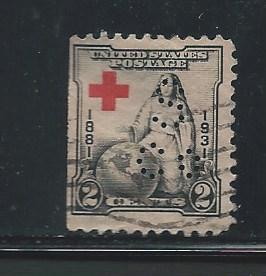 SCOTT #  702   used  single Red  Cross  PERFIN