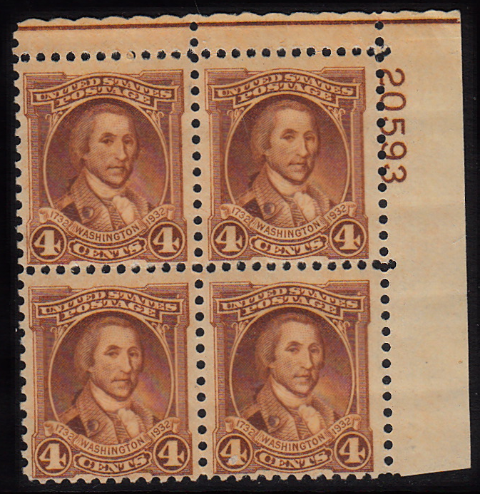 United States #709 Washington Bicentennial 4¢ block of 4, MNH