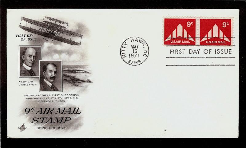 FIRST DAY COVER #C77 Flying Wing 9c Air Mail Coil Pair ARTCRAFT U/A FDC 1971