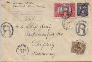 1927 Starbuck, Canada to Leipzig, Germany Registered 10c Admiral ... (56845)