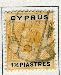 CYPRUS; 1921 early GV issue fine used 1.5Pi. value