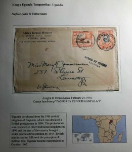 1940 Aungba Uganda British KUT Africa Missionary Cover To Lancaster Pa USA