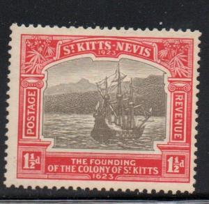 St Kitts-Nevis Sc 54 1923 1 1/2 d 300th Anniv ship stamp mint