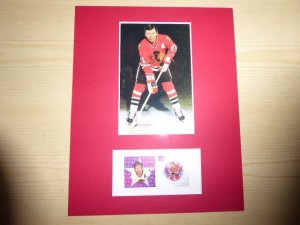 Stan Mikita NHL Canada stamps and mounted photograph