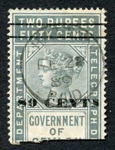 Ceylon Telegraph SGT98 80c on 2r50c Grey Variety S on Cents Defective