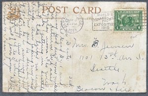 USA SC#397 Panama Pacific Exposition 1915 on San Francisco Post Card. $CV $30.00