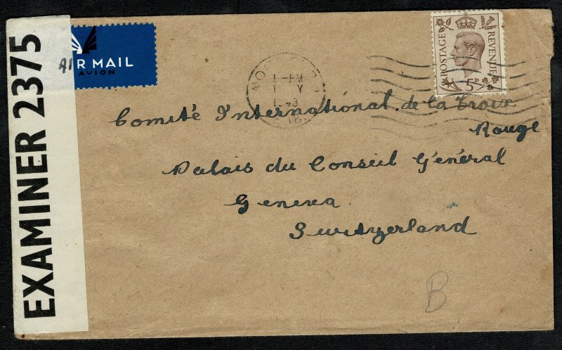 G.B.KG VI 1943 RED CROSS COVER MESSGAE SCHEME WITH SG 469 IN FAIR CONDITION