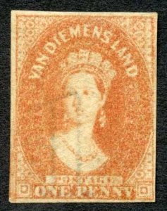 Tasmania SG28 1d Dull Vermilion MINT (re-gummed) Cat 400 pounds 