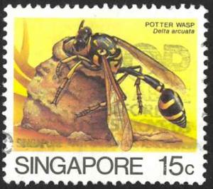 Singapore Sc# 455a Used 1986 15¢ Defs/Insects Redrawn