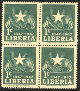 LIBERIA 1947 1c CENTENARY OF INDEPENDENCE Issue BLOCK OF 4 Sc 305 MNH