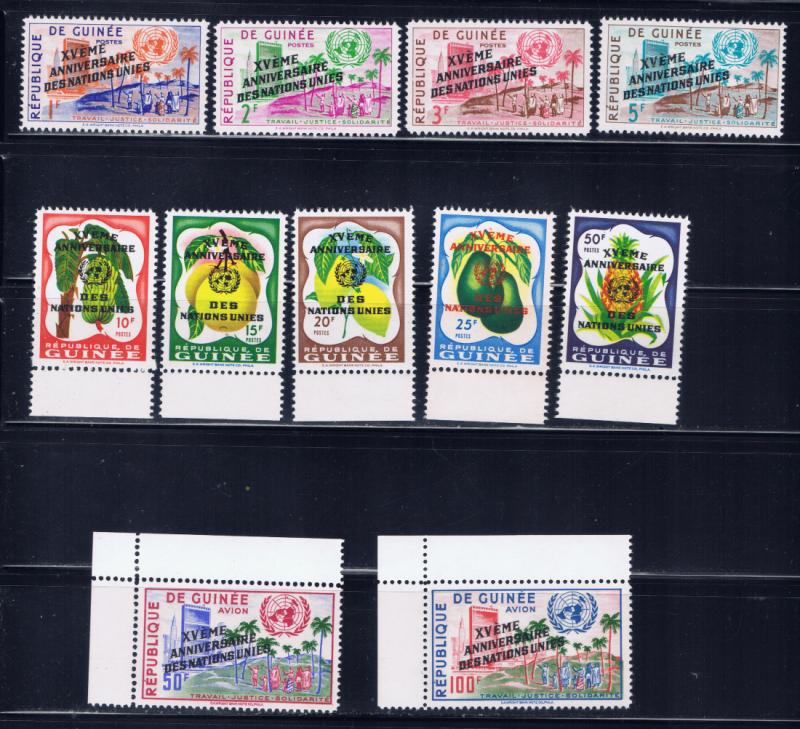 Guinea 205-13 and C27-28 MNH 1961 Overorint set