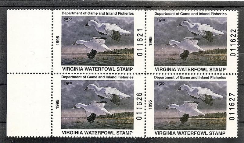 US-State-Virginia   8 MNH 1995 $5 Waterfowl Hunting Block