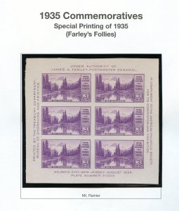 SCOTT #770 -MT. RANIER - PLATE 21303 FARLEY'S FOLLIES ISSUED WITHOUT GUM (NGAI)