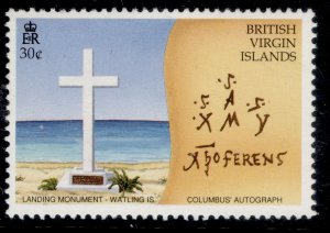 BRITISH VIRGIN ISLANDS QEII SG821, 1992 30c landing in new world, NH MINT.