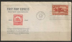 #894 FDC ST. JOSEPH MO. Pony Express 80th Anniversary Grimsland Cachet (A730)