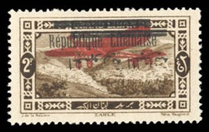 Lebanon #C21b Cat$65, 1928 2p brown, Arabic overprint inverted, hinged