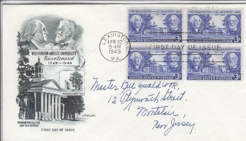 1949, 200th Anniv. Washington & Lee University, Artmaster, FDC (D15051)