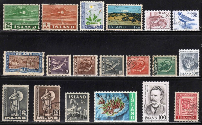 Iceland ~ Grouop of 19 Different Stamps ~ Mostly Used