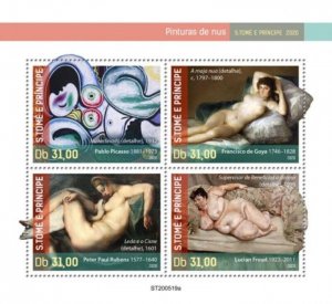 St Thomas - 2020 Nude Art Paintings - 4 Stamp Sheet - ST200519a