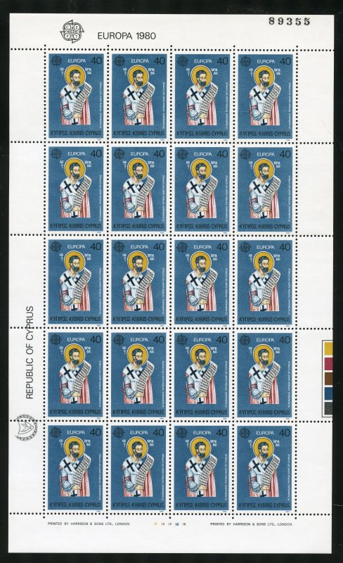 Cyprus Scott 533-534 MNHOG Sheets of 20 - 1980 EUROPA Issues