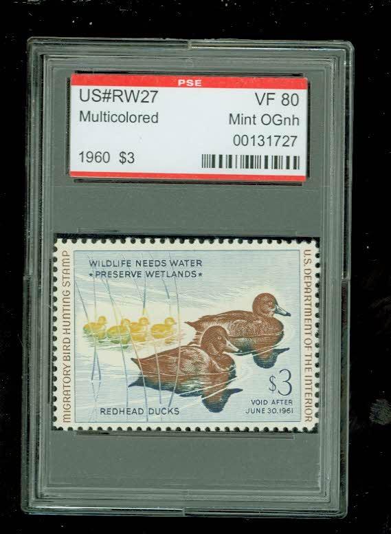 US # RW27, Duck Hunting Stamp, PSE Graded VF 80, Mint OGnh