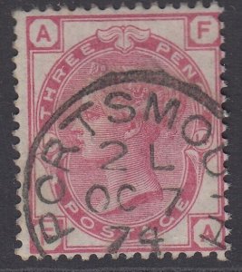 SG 143 3d rose plate 14. Very fine used with a Portsmouth CDS, Oct 7th 1874