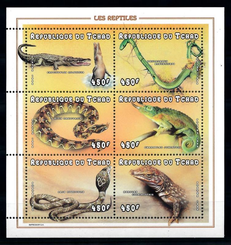 [77199] Tchad Chad 1998 Reptiles Snake Alligator Chameleon Miniature Sheet MNH