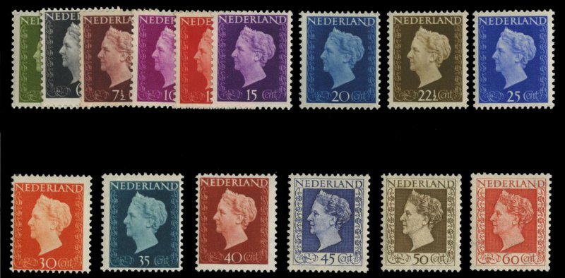 Netherlands #286-301 Cat$60, 1947-48 Queen Wilhelmina, complete set, hinged