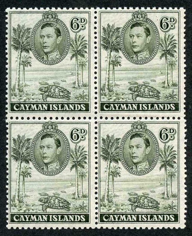 Cayman Is SG122 6d Olive Green Perf 11.5 x 13 Block of Four M/M Cat 60 pounds