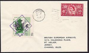 GB 1953 BEA 6d plus 1d airmail stamp on flown cover Jersey to London........8993