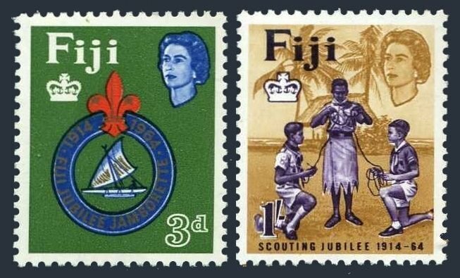 Fiji 206-207,MNH.Michel 178-179. Fiji Boy Scouts-50,1964.Badge-canoe,Tying knot.