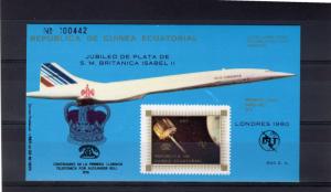 Equatorial Guinea 1976 Concorde-SPACE ovpt.Silver Jubilee in Red S/S (1) MNH
