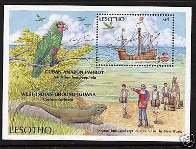 Lesotho 617 MNH Bird, Parrot, Iguana, Ship, Columbus