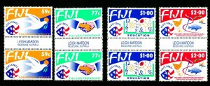 ES-1427 FIJI 1993 2TH PEACE CORP IN FIJI SCOTT 680-3 SET 4 MNH GUTTER PAIRS $18