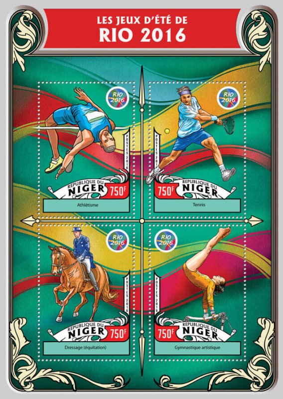 Sports Summer Olympics Stamps Niger 2016 MNH Rio 2016 Tennis Equestrian 4v M/S
