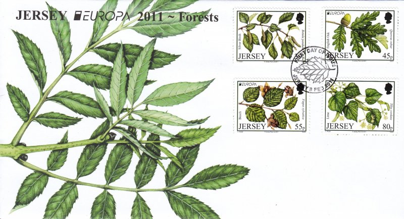 Jersey 2011, Trees, set of 4. ,on FDC