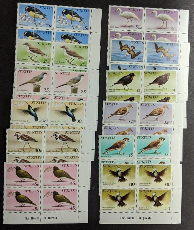 EDW1949SELL : ST KITTS 1981 Sc #55-66 Birds Top Val 2 sets of Blks of 4 Cat $140