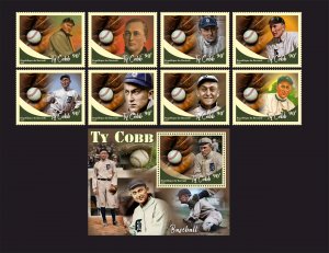 Stamps.Sports Baseball Ty Cobb  2022 year , 8 stamps + block  perforated  NEW