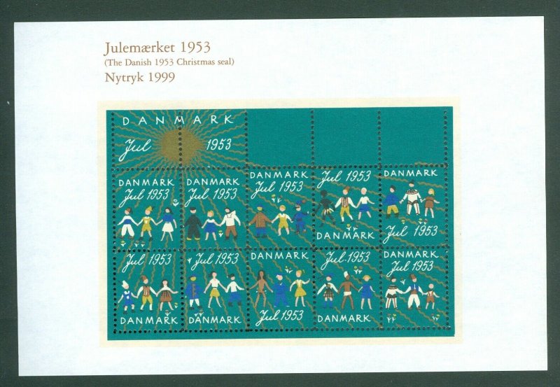 Denmark. Christmas Seal Souvenir Sheet 1953/99 Reprint. Mnh. Children,World.