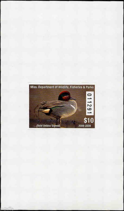 MISSISSIPPI #33A 2008 STATE DUCK GREEN WINGED TEAL  HUNTER TYPE Joe MacHudspeth